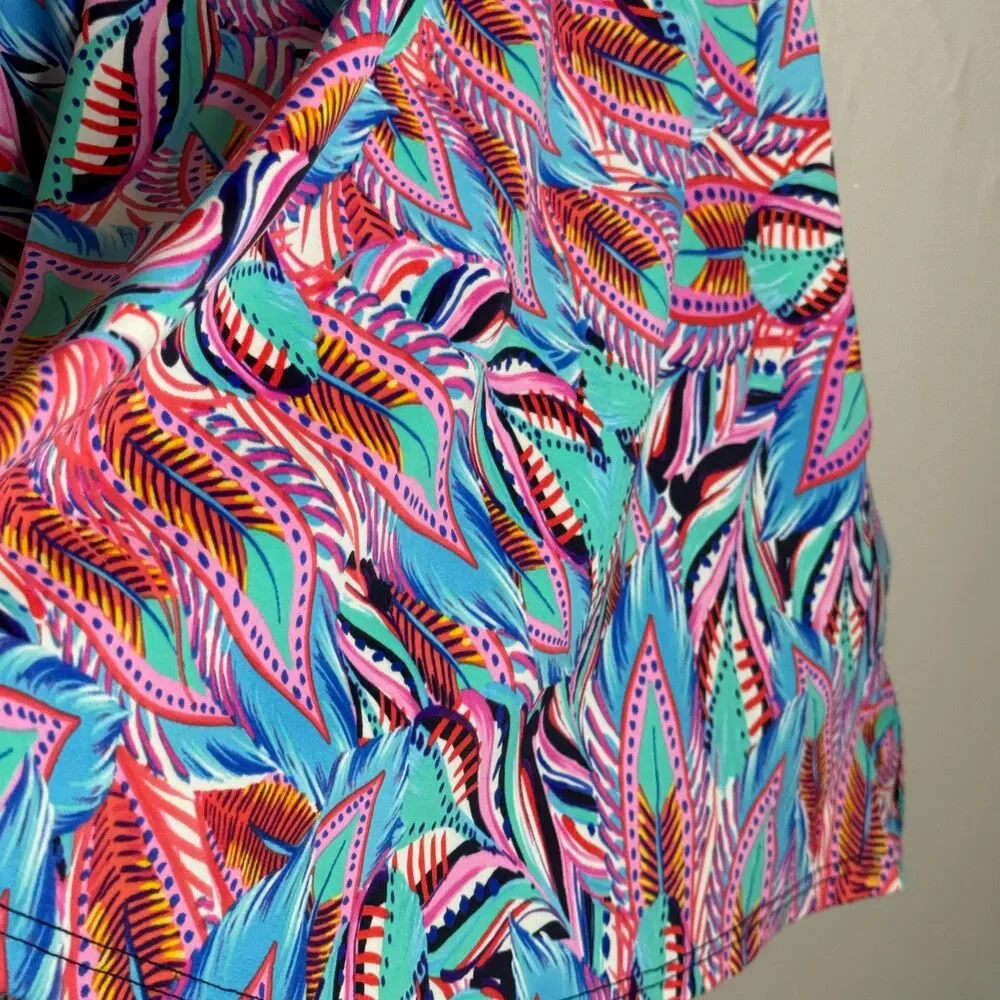 Swim Solutions Womens One Piece Bathing Suit 12 Pink Blue Tropical Tiered Resort - Picture 11 of 12